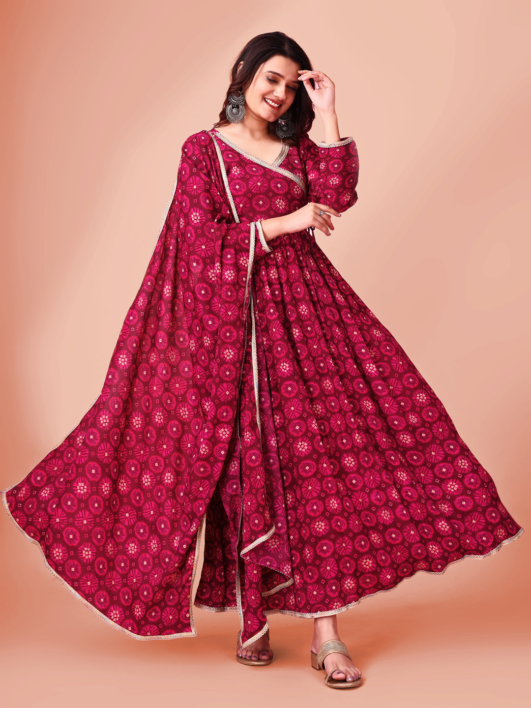 Woman angrakha cut  printed kurti- dupatta