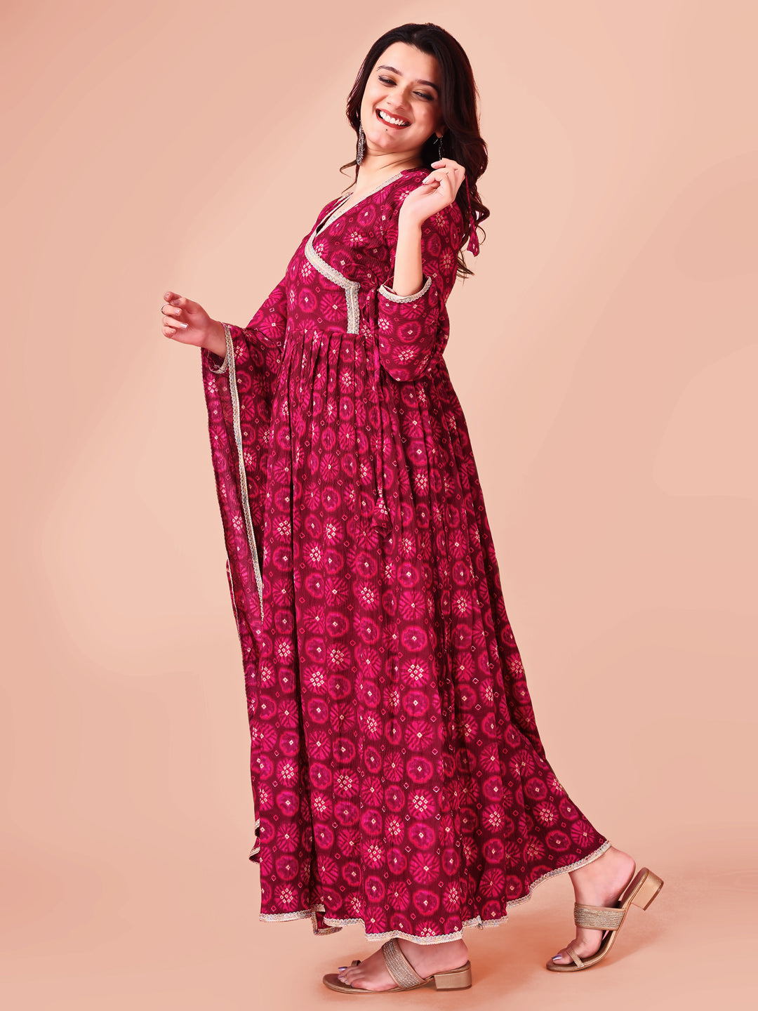 Woman angrakha cut  printed kurti- dupatta