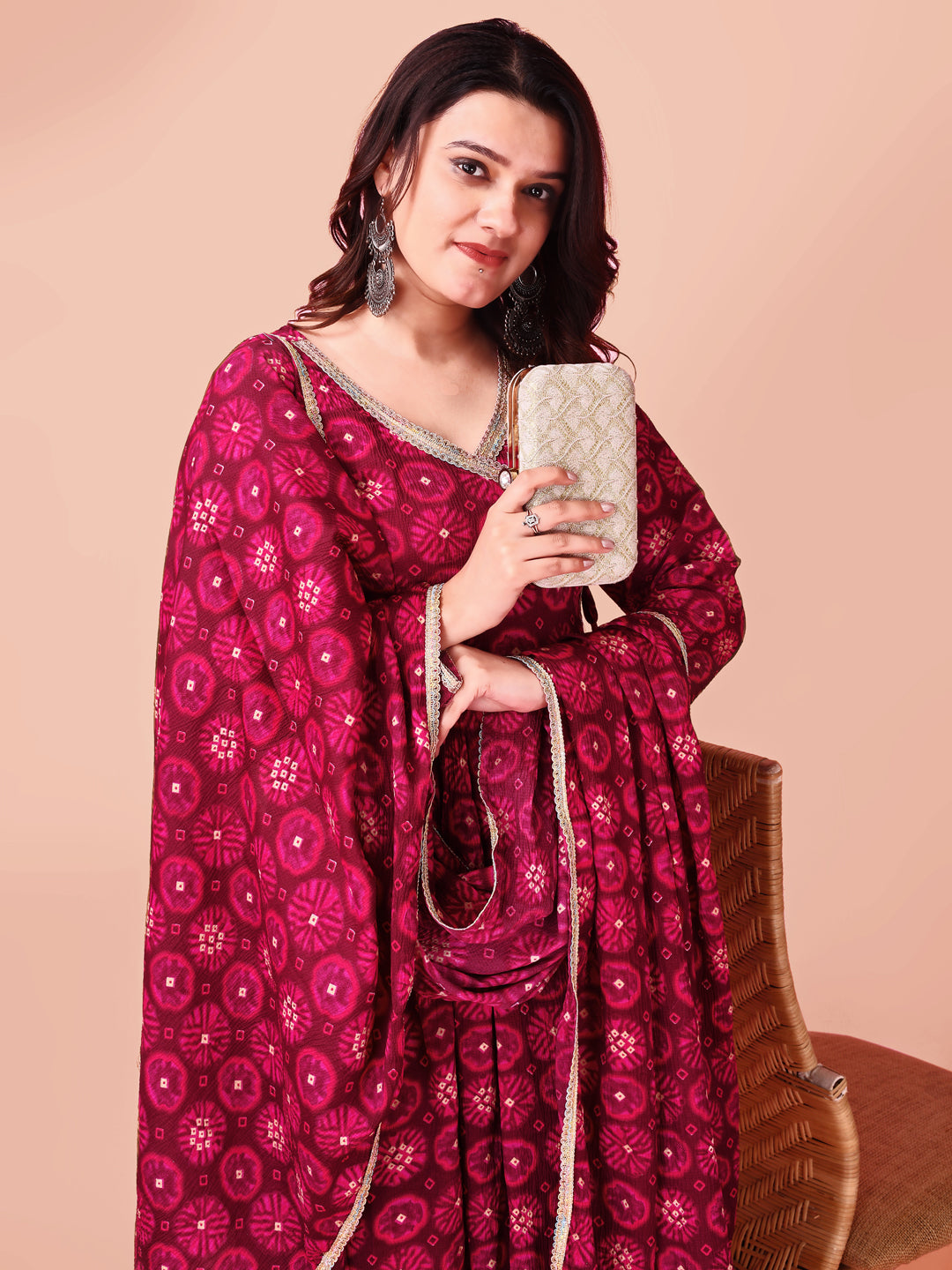 Woman angrakha cut  printed kurti- dupatta