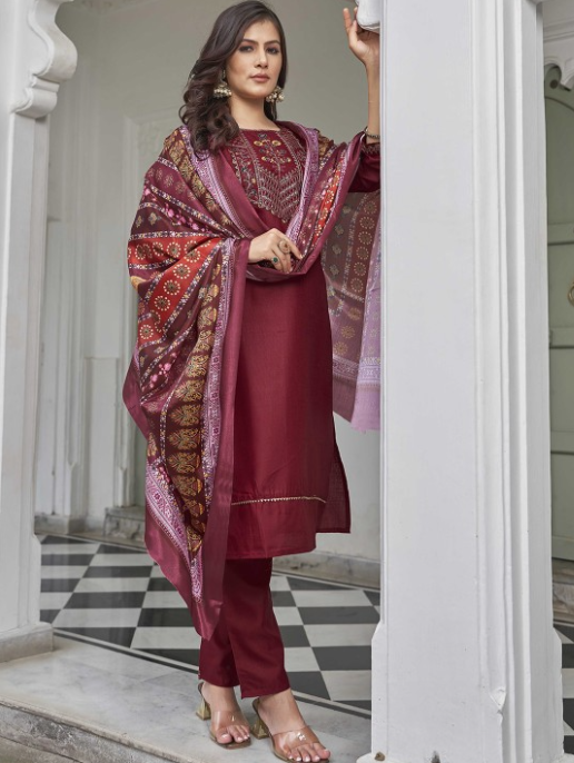 Ethnic Motifs Yoke Designed Straight  Kurta-pant & Dupatta