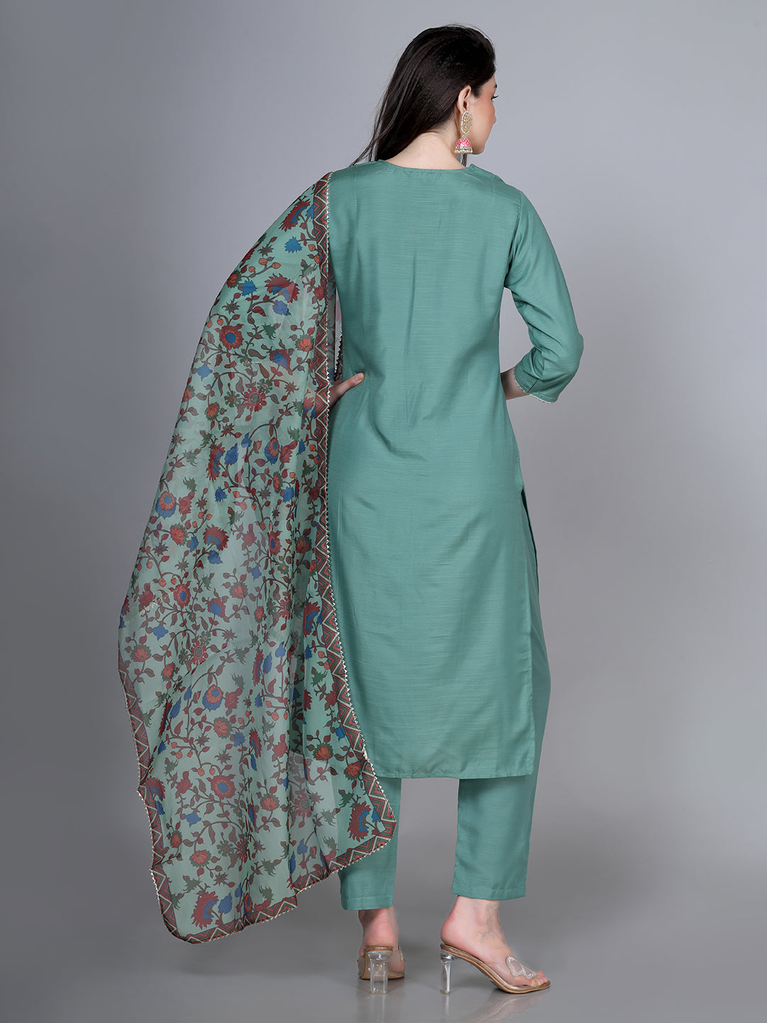 Laxis Embroidered Printed Kurta Pant With Dupatta Set