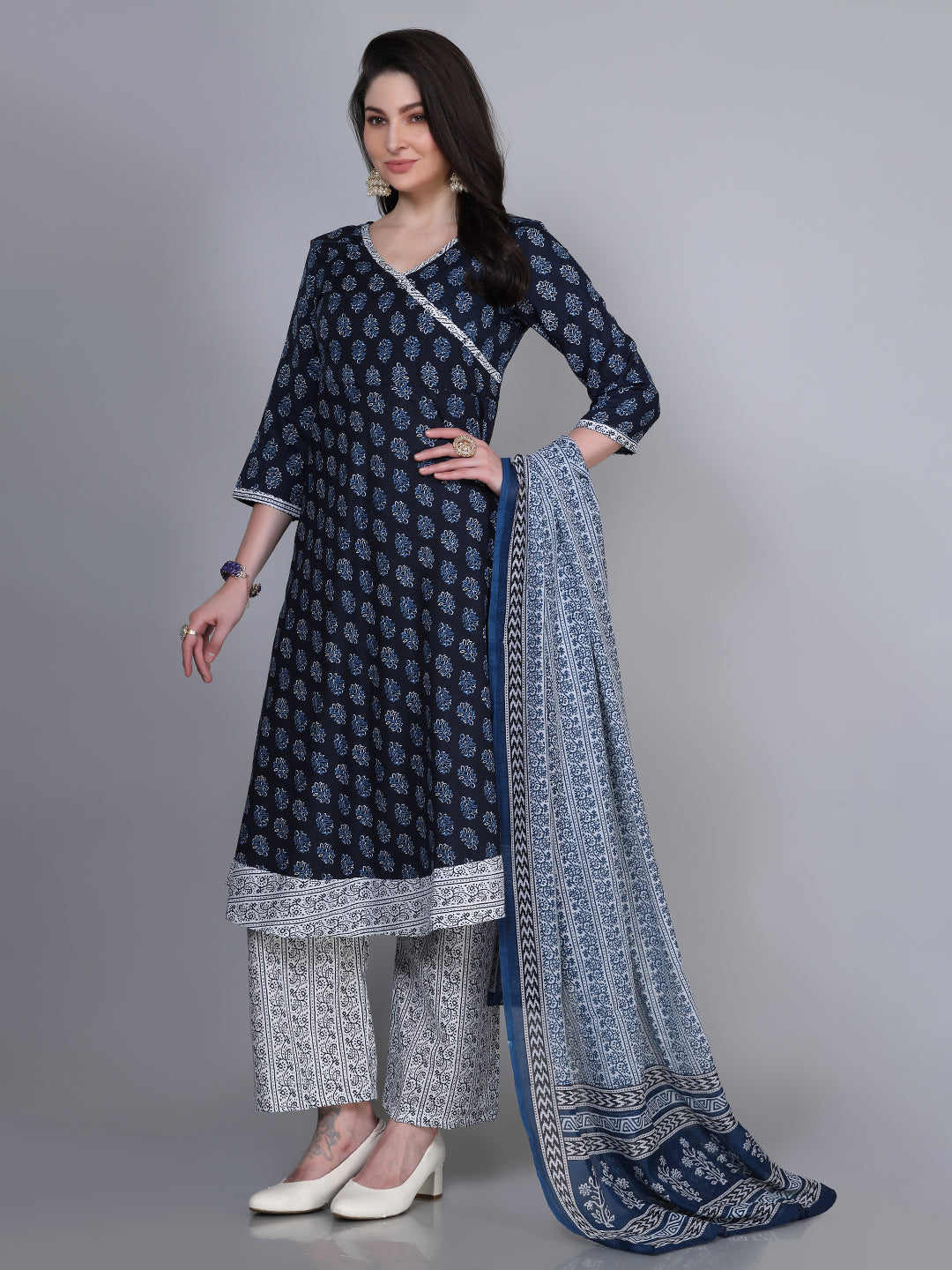 Laxis  Cotton Kurti Frock with Palazzo Pant & Dupatta Set