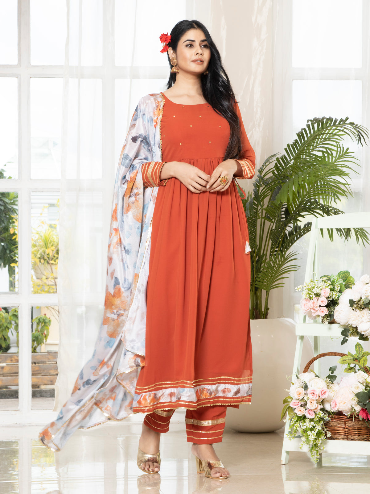 Laxis Printed Chinon Dupatta Set for Women