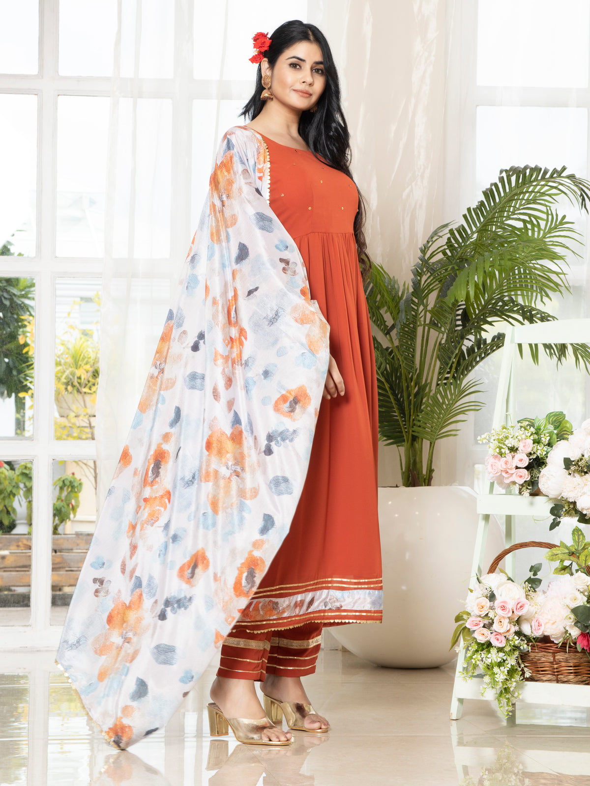 Laxis Printed Chinon Dupatta Set for Women