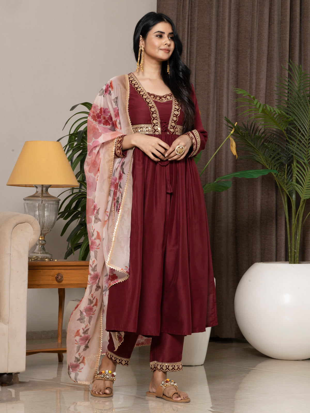 Laxis Chinon Top with Bottom Kurti Set for Women