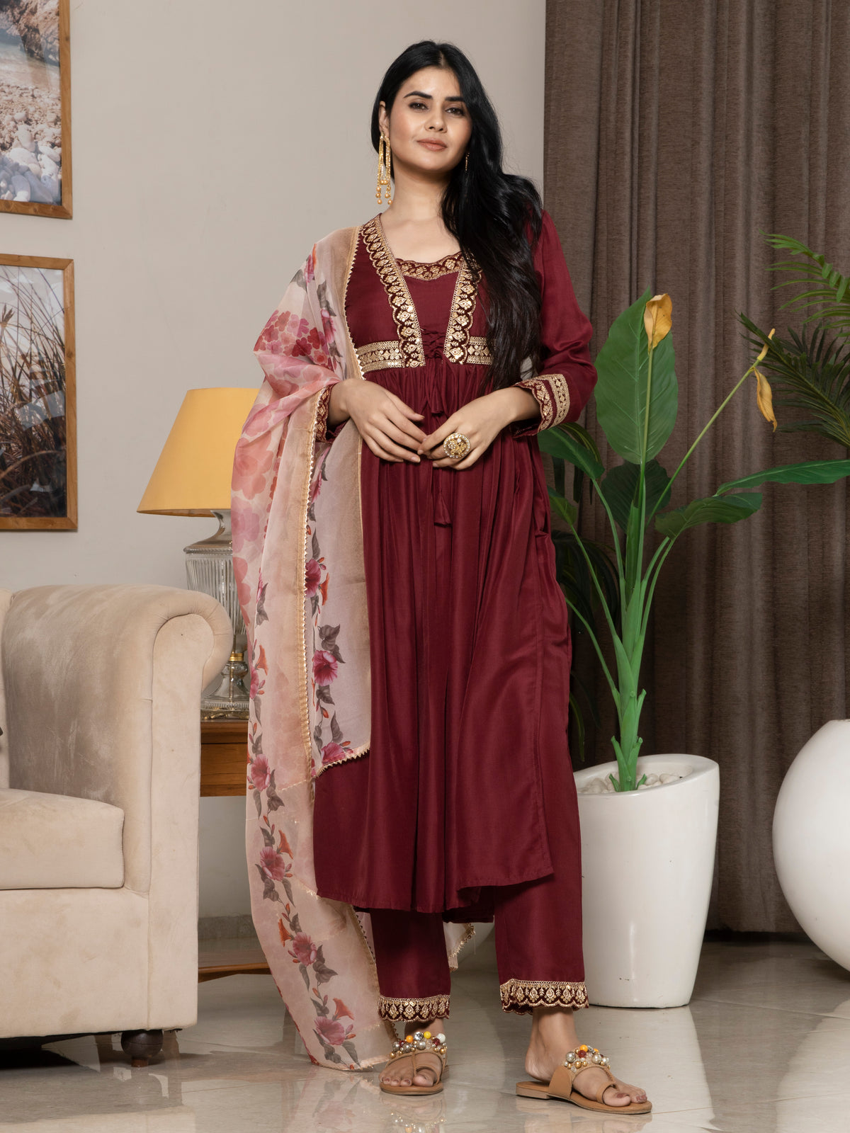 Laxis Chinon Top with Bottom Kurti Set for Women