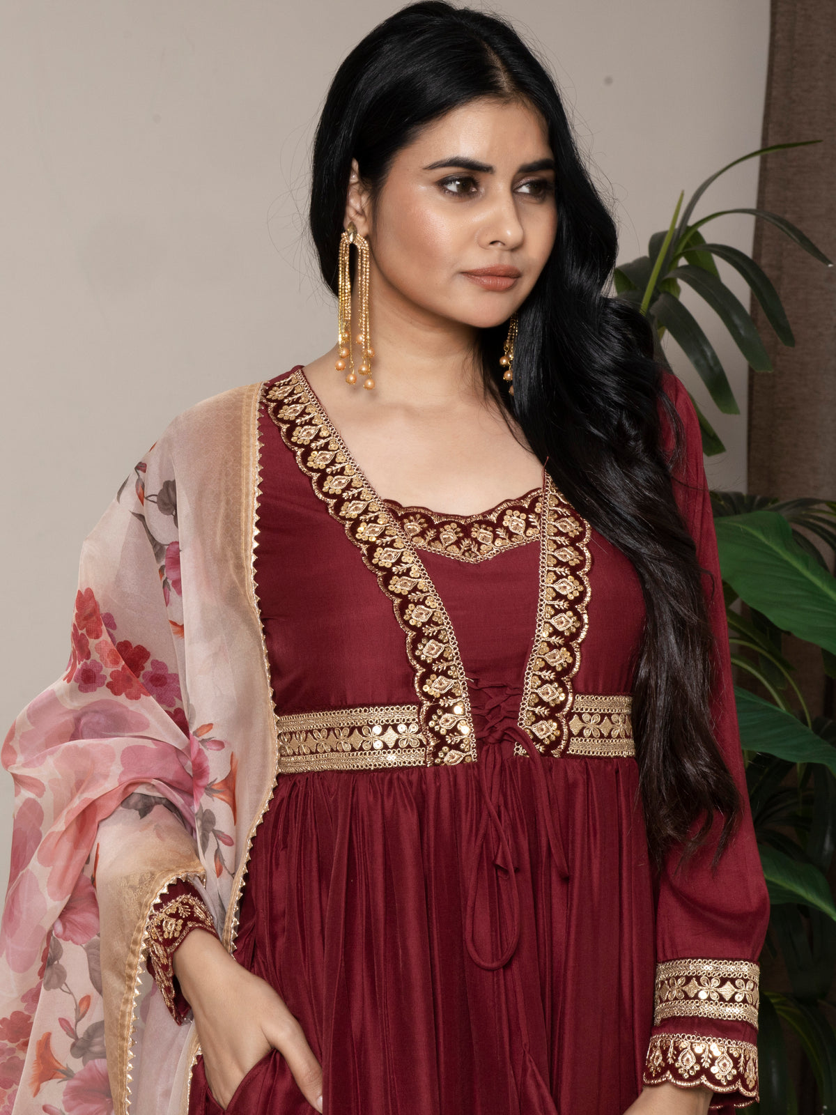 Laxis Chinon Top with Bottom Kurti Set for Women