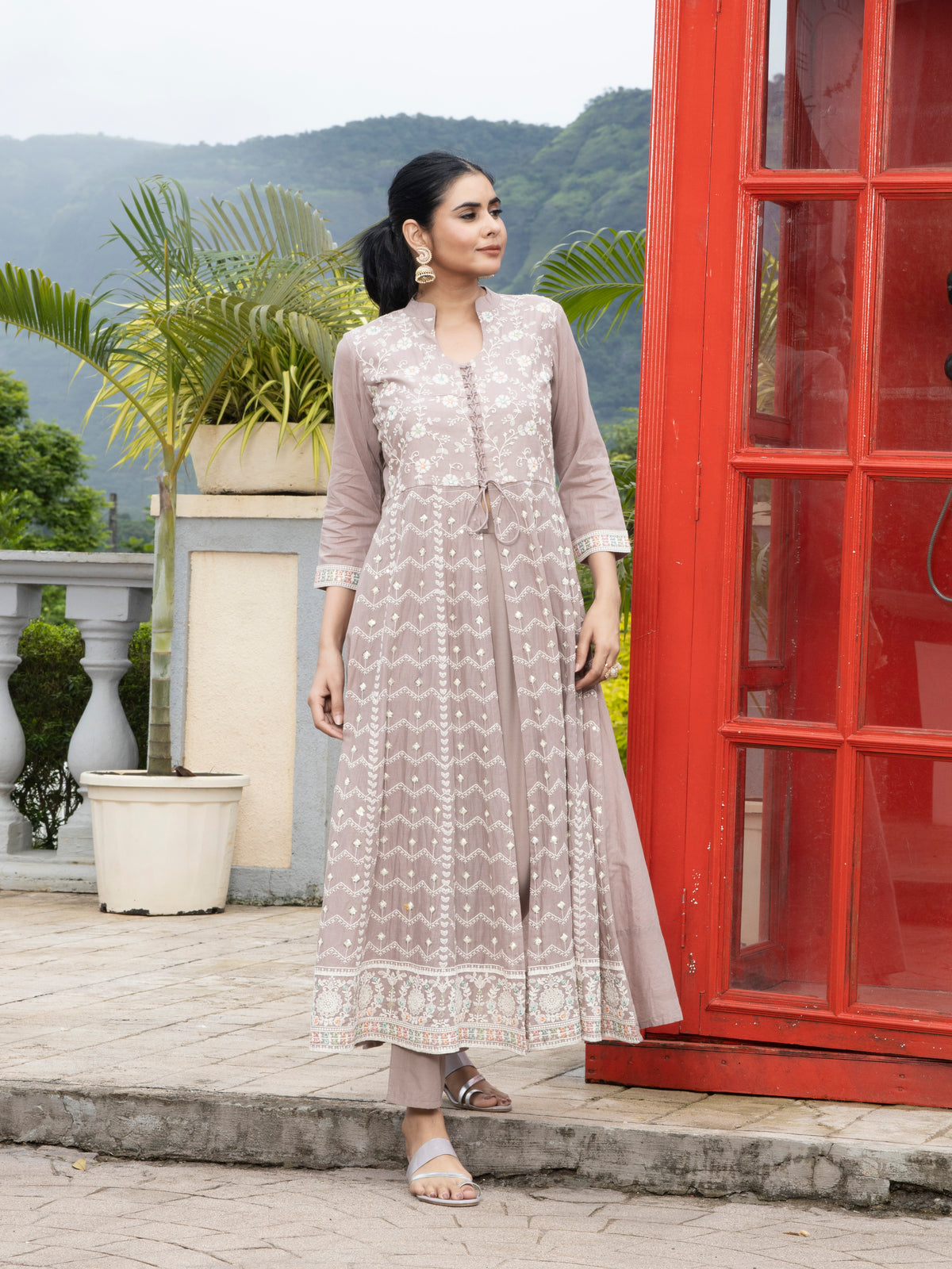 Laxis Pure Cotton Anarkali Top with Pant Kurti