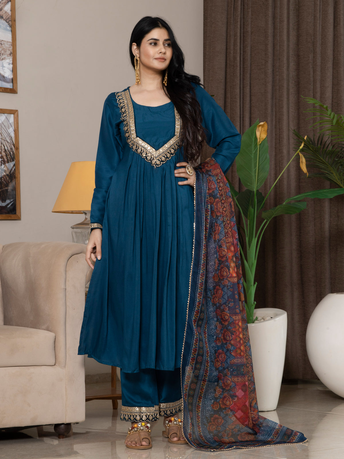 Laxis Chinon Top with Bottom and Dupatta Set