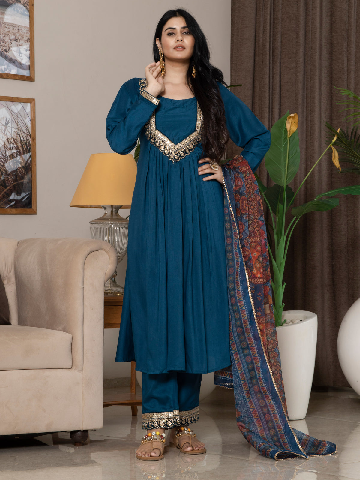 Laxis Chinon Top with Bottom and Dupatta Set