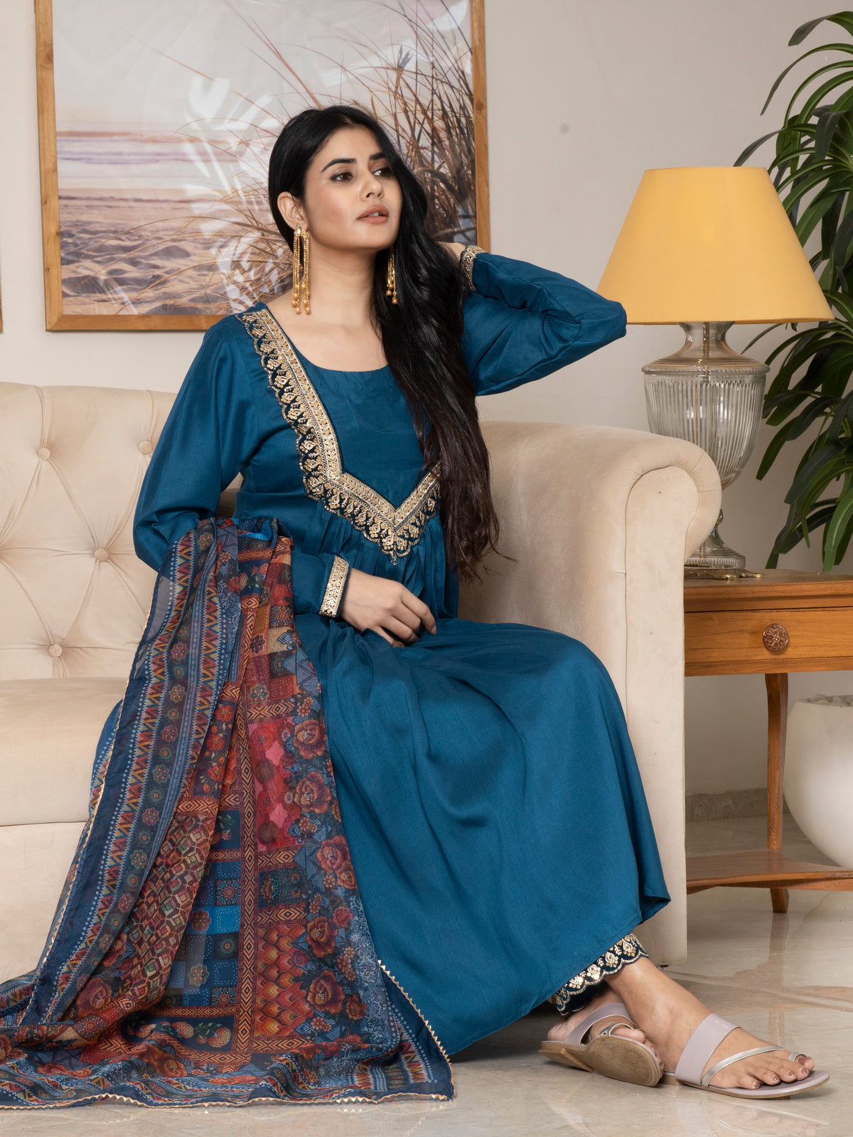 Laxis Chinon Top with Bottom and Dupatta Set