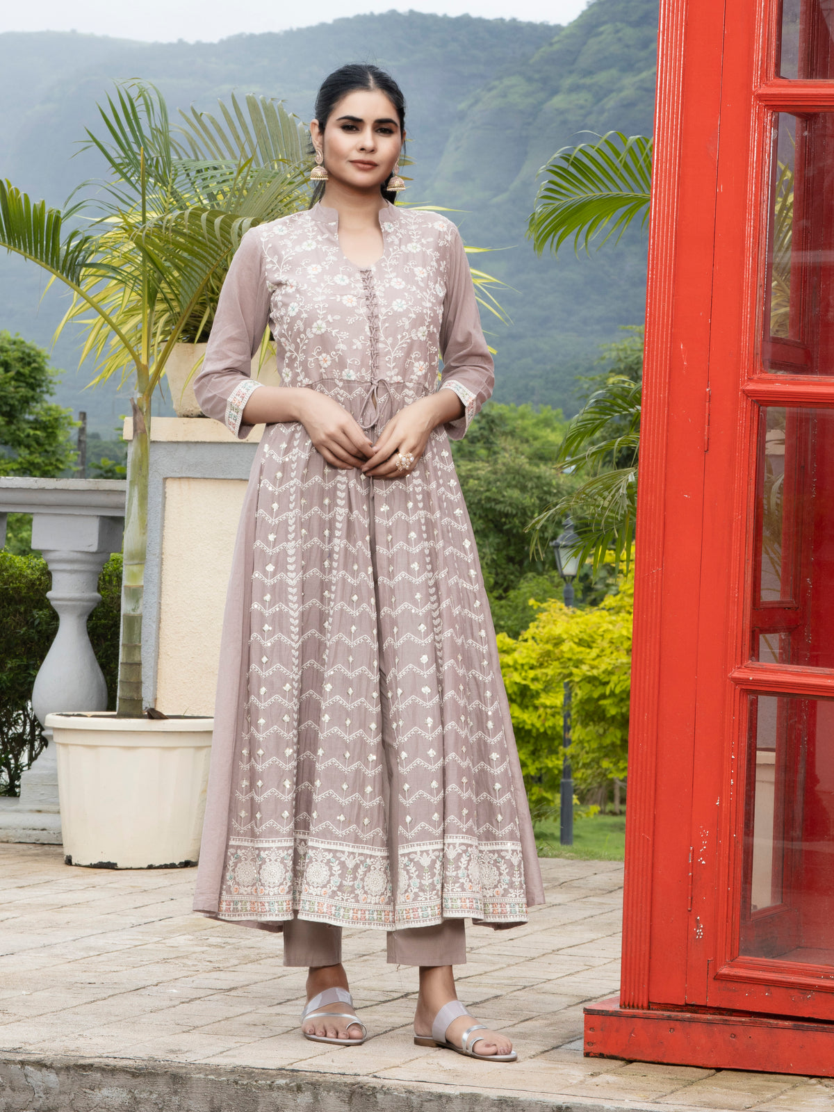 Laxis Pure Cotton Anarkali Top with Pant Kurti