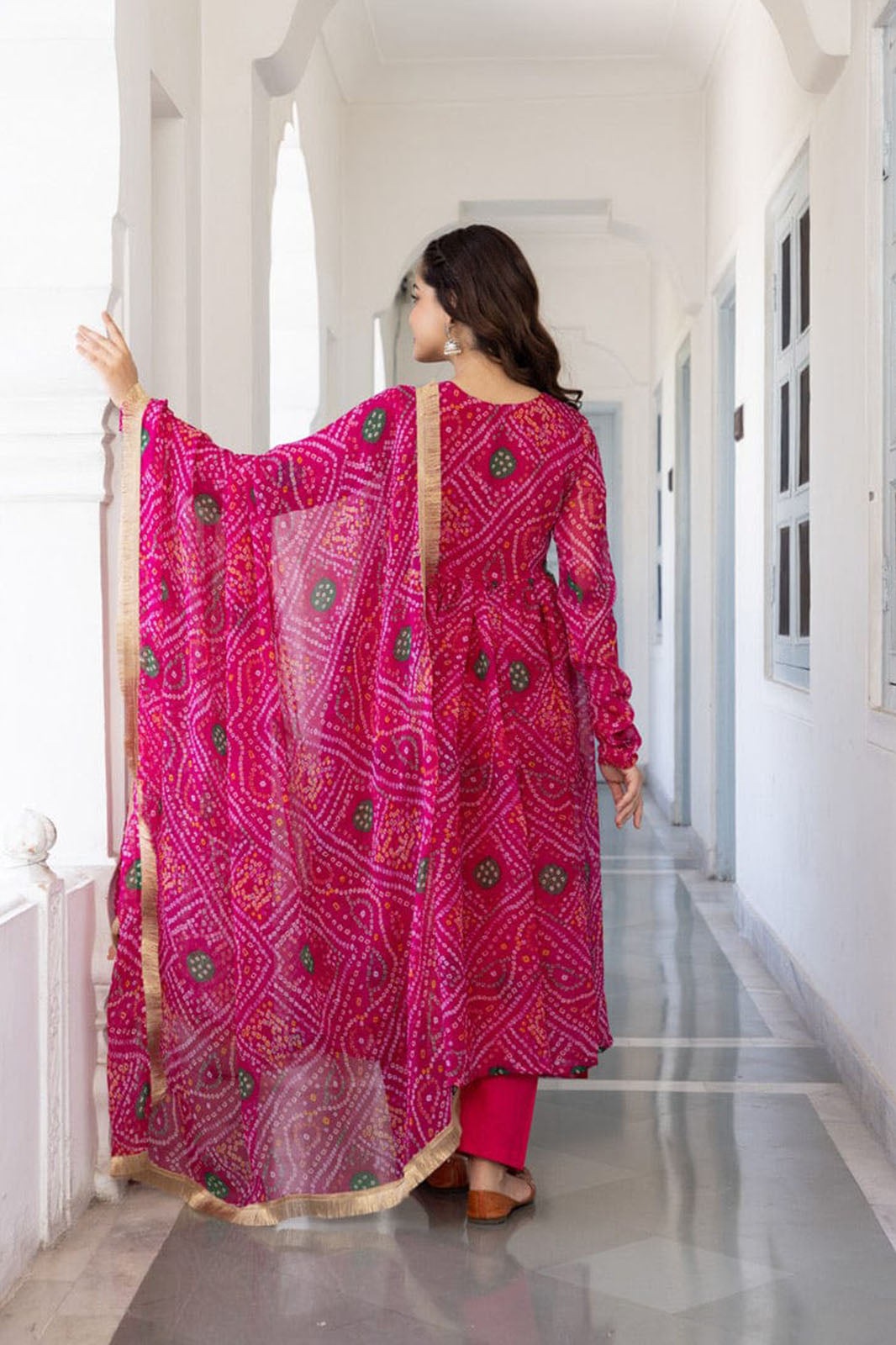 Red Bandhani kurti with pant and Dupatta