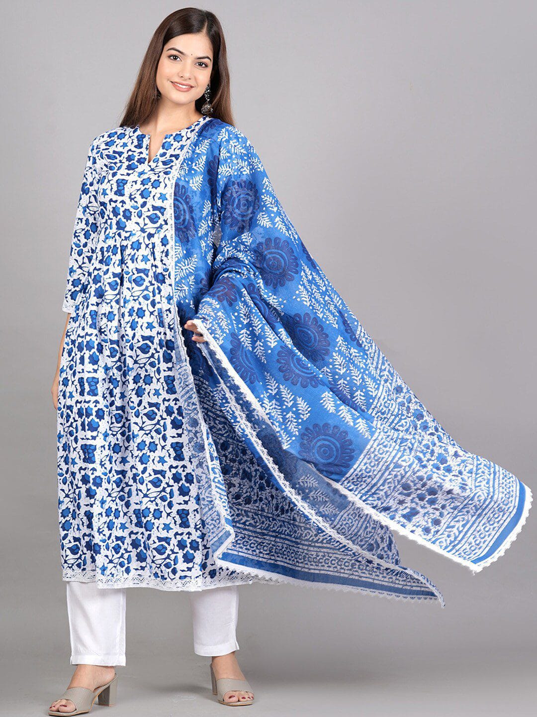 Blue Rayon Cotton Anarkali Kurti set