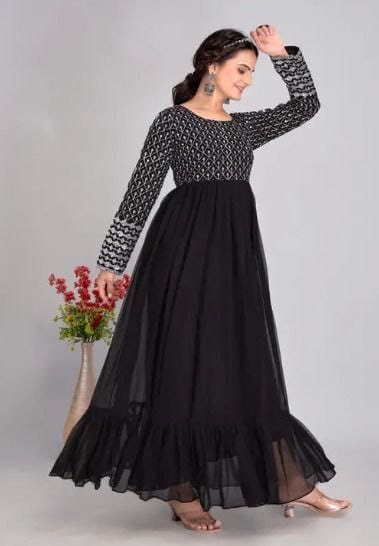 Embroidered Black Anarkali Gown