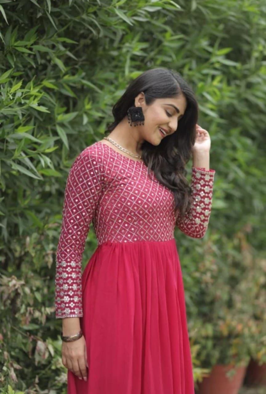 Elegant Pink Embroidered georgette Anarkali Gown