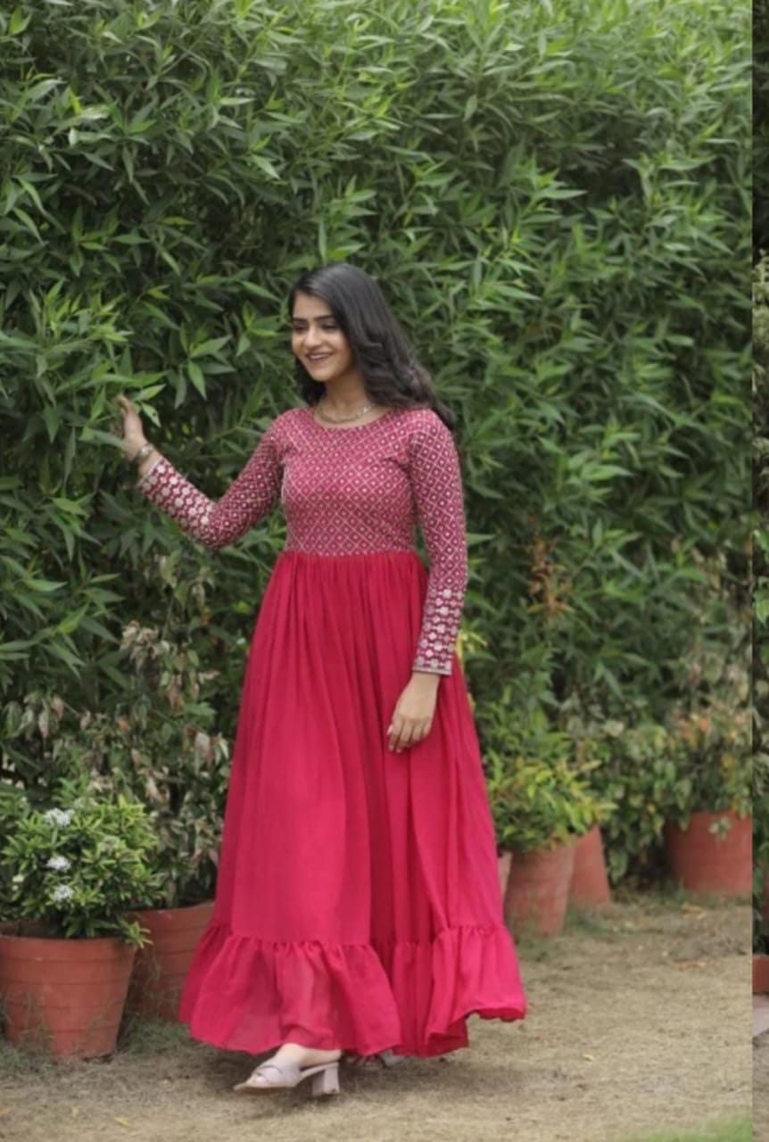 Elegant Pink Embroidered georgette Anarkali Gown